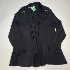CURE. Womens 2XL Black Open Front Cardigan Gold‎ Grommet Lace Up Shoulder NWT